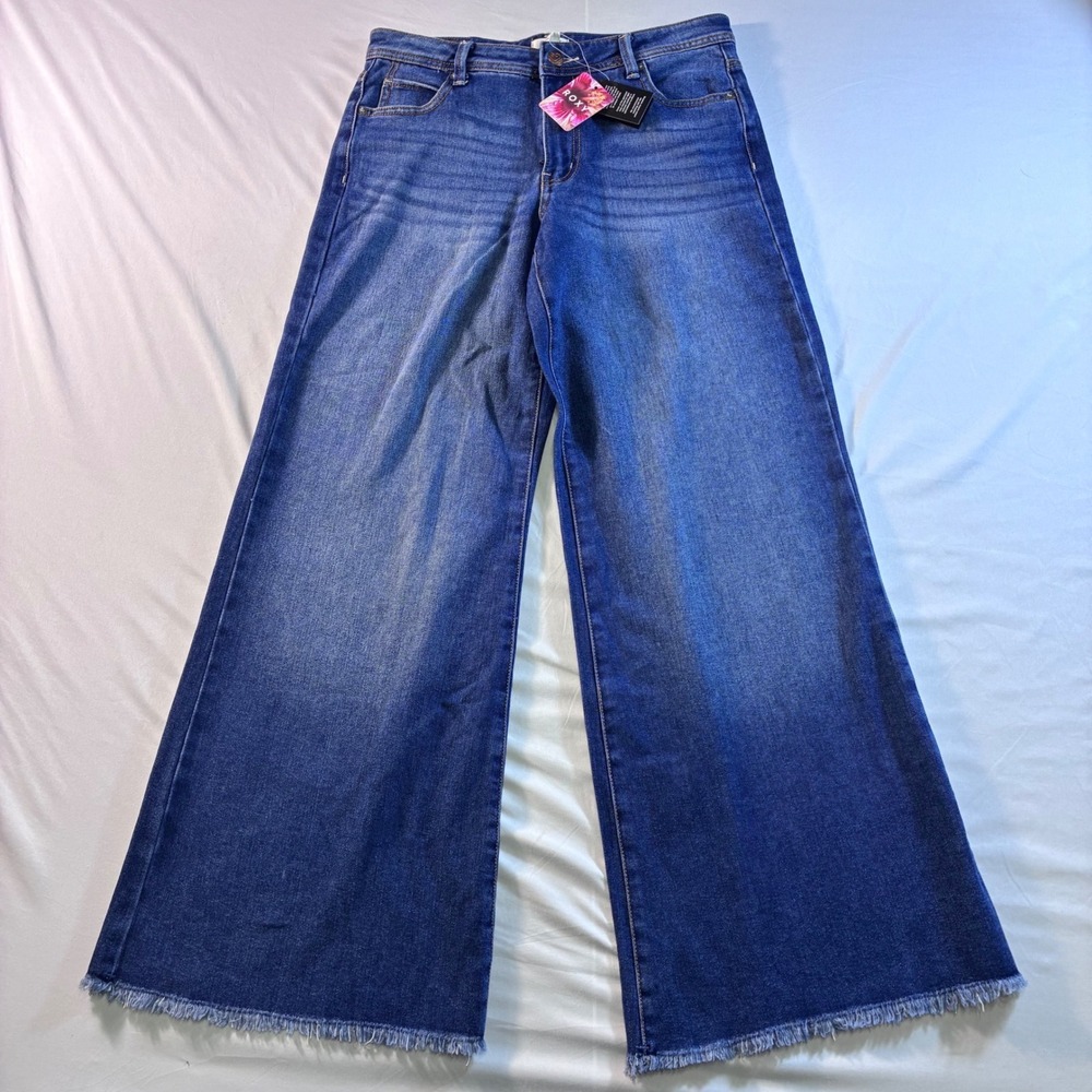 Roxy Women Wide Leg Jeans Medium Wash Raw Hem High Rise Denim Size 5 NWT